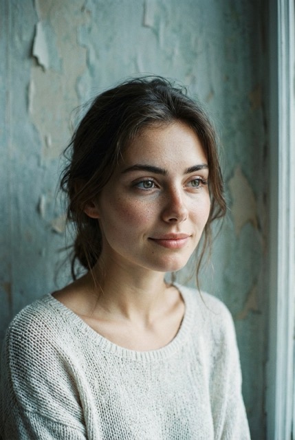 Kodachrome Cool-Toned Contemplative Portrait